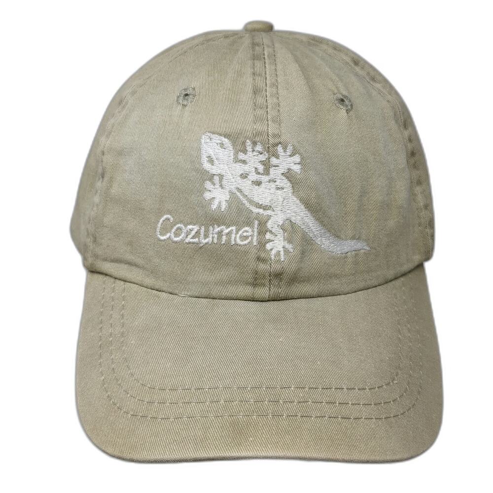 Del Sol Baseball Cap Beige One Size Cozumel Gecko Leather Strapback Cotton Hat